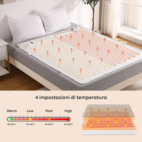 Coperta Termica Elettrica Coprimaterasso Lavabile con Riscaldamento Rapido e 4 Temperature