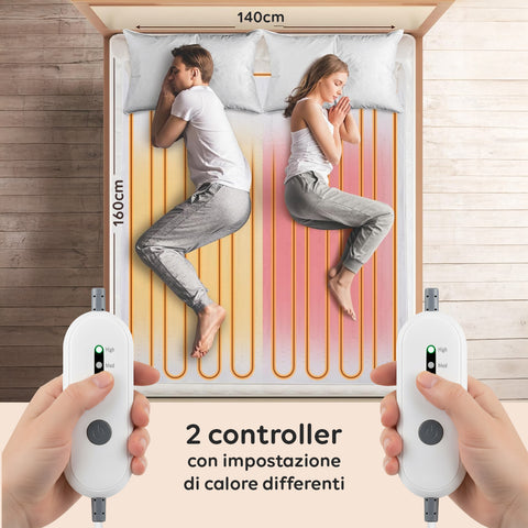 Coperta Termica Elettrica Coprimaterasso Lavabile con Riscaldamento Rapido e 4 Temperature