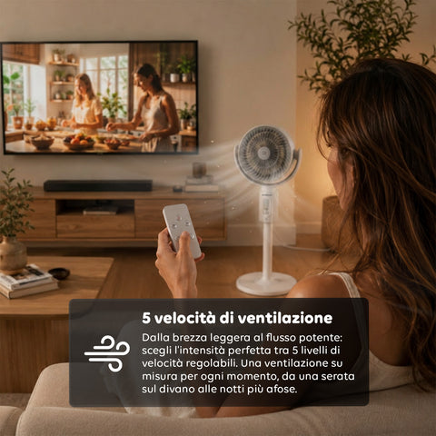 Ventilatore a Piantana Ricaricabile – 3 Altezze, Telecomando e Aromaterapia
