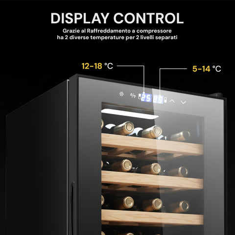 Cave à vin réfrigérée silencieuse avec écran LED tactile et clayettes chromées