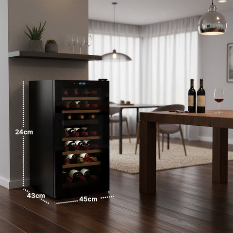 Cave à vin réfrigérée silencieuse avec écran LED tactile et clayettes chromées