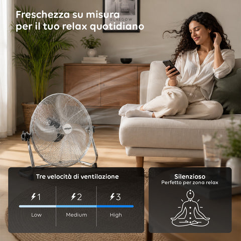 Ventilatore da Terra ø 40cm – Inclinabile, Potenza 65W e Pale in Metallo