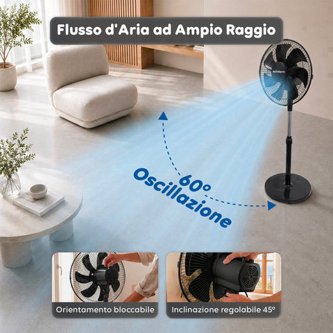 Ventilatore a Piantana 40W con 7 Pale, 3 Velocità, Altezza Regolabile 80-100cm