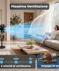 Ventilatore a Piantana 40W con 7 Pale in PP, 3 Velocità, Altezza Regolabile 80-100cm – Oscillazione Orizzontale 60° e Inclinazione 45°