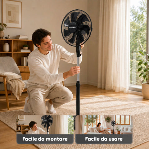Ventilatore a Piantana 40W con 7 Pale, 3 Velocità, Altezza Regolabile 80-100cm