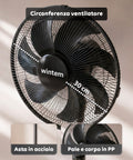 Ventilatore a Piantana 40W con 7 Pale in PP, 3 Velocità, Altezza Regolabile 80-100cm – Oscillazione Orizzontale 60° e Inclinazione 45°