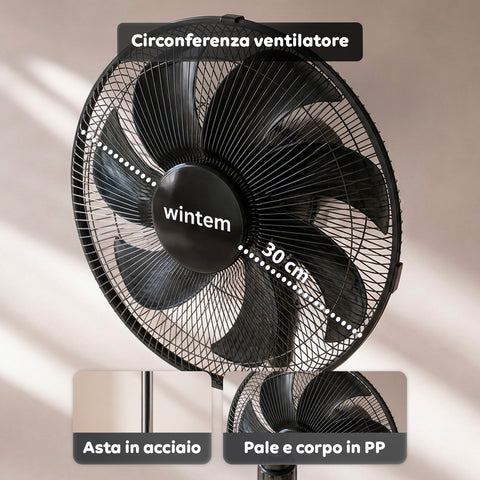 Ventilatore a Piantana 40W con 7 Pale, 3 Velocità, Altezza Regolabile 80-100cm
