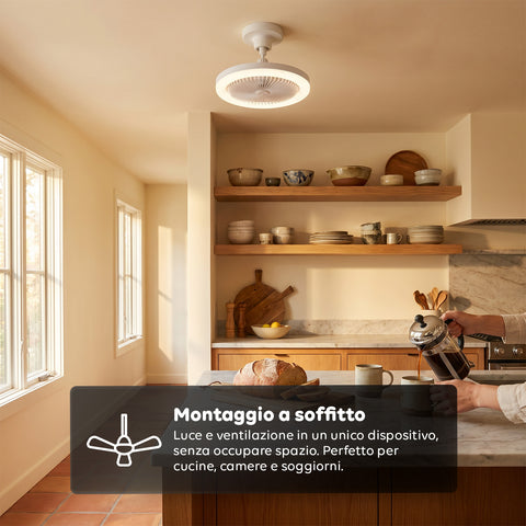 Ventilatore da Soffitto con Luce LED 10W Dimmerabile – 3 Velocità, Timer 4h e Telecomando – Diametro 25cm, Attacco E27, Potenza 55W – Luce Calda, Naturale e Fredda – Silenzioso