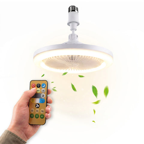 Ventilateur de plafond avec lumière LED 10W dimmable – 3 vitesses, minuterie 4h et télécommande – Diamètre 25cm, douille E27, puissance 55W – Lumière chaude, naturelle et froide – Silencieux