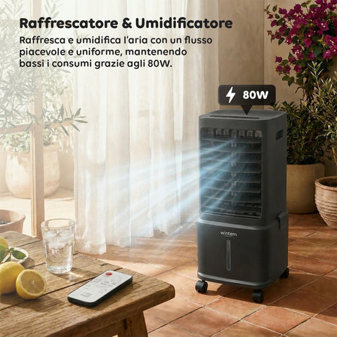 Raffrescatore Evaporativo 8,5L con Telecomando – Display LED Touch, 3 Velocità, Timer 7h e 80W