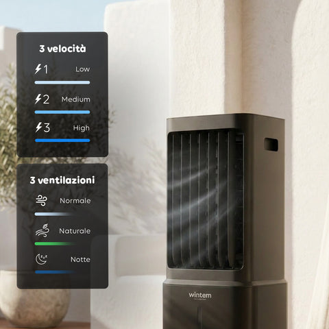 Raffrescatore Evaporativo 8,5L con Telecomando – Display LED Touch, 3 Velocità, Timer 7h e 80W