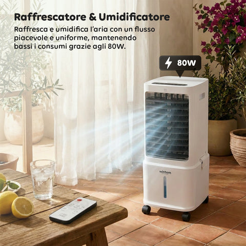 Raffrescatore Evaporativo 8,5L con Telecomando – Display LED Touch, 3 Velocità, Timer 7h e 80W