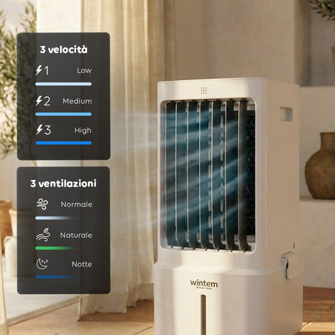 Raffrescatore Evaporativo 8,5L con Telecomando – Display LED Touch, 3 Velocità, Timer 7h e 80W