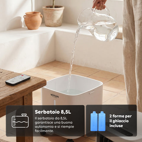 Raffrescatore Evaporativo 8,5L con Telecomando – Display LED Touch, 3 Velocità, Timer 7h e 80W