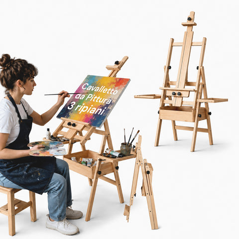Chevalet de peintre en hêtre 122x44x40 cm avec hauteur réglable