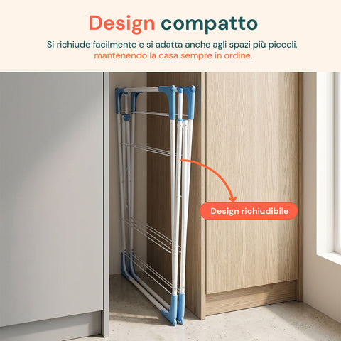 Stendibiancheria in Acciaio 61x44x138cm – Verticale, 4 Ganci e Pieghevole