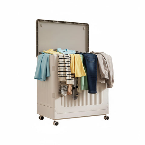 Panier à Linge avec Couvercle et Roulettes – Capacité 123L, Plastique