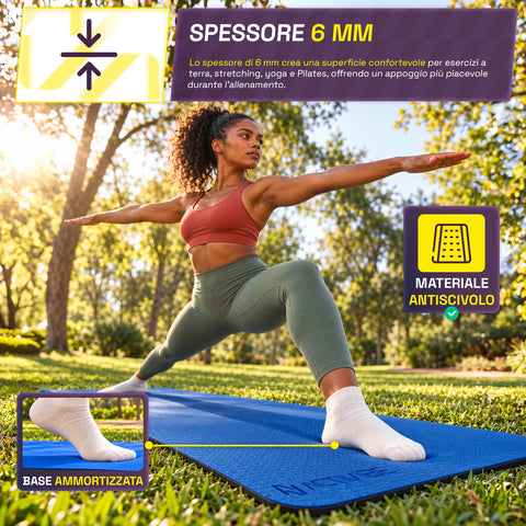Tapis de yoga antidérapant en TPE de 6 mm, double face avec bandoulière