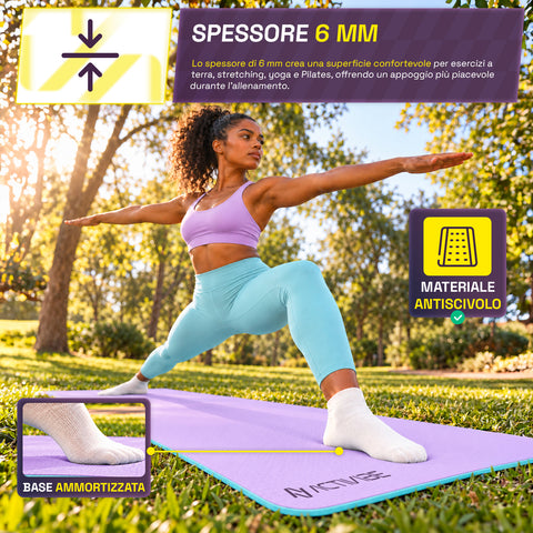 Tapis de yoga antidérapant en TPE de 6 mm, double face avec bandoulière