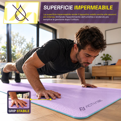 Tapis de yoga antidérapant en TPE de 6 mm, double face avec bandoulière