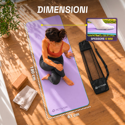 Tapis de yoga antidérapant en TPE de 6 mm, double face avec bandoulière