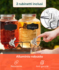 Set 2 Dispenser Bevande Vetro 4L con Rubinetto e Supporto in Metallo
