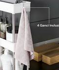Carrello Multiuso Salvaspazio Bianco a 4 Livelli per Cucina e Bagno con Ganci