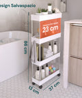 Carrello Multiuso Salvaspazio Bianco a 4 Livelli per Cucina e Bagno con Ganci