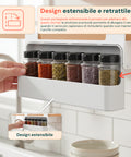 Organizer Cucina Portaspezie – Set 2 Mensole con 6 Barattoli in Vetro Inclusi