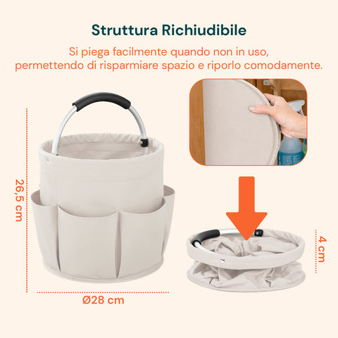 Secchiello Pieghevole Multiuso 16L con Tasche – Salvaspazio e Resistente