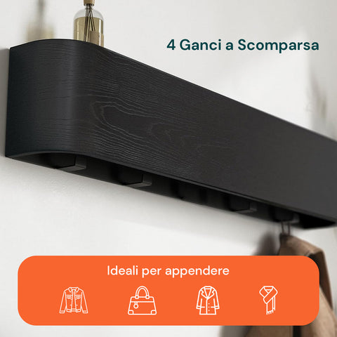 Appendiabiti da Muro Design Moderno con 4 Ganci a Scomparsa
