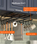 Mensola Sottopensile Cucina con Ganci e Porta Rotolo Salvaspazio