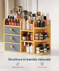 Scaffale Organizer in Bambù con 3 Cassetti e Ripiani Modulabili