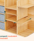 Scaffale Organizer in Bambù con 3 Cassetti e Ripiani Modulabili