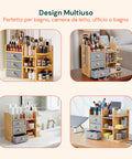 Scaffale Organizer in Bambù con 3 Cassetti e Ripiani Modulabili