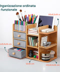 Scaffale Organizer in Bambù con 3 Cassetti e Ripiani Modulabili