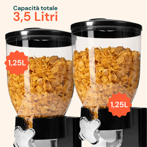 Dosatore per Corn Flakes Doppio 2x1,75L con Manopola – Ideale per la Colazione