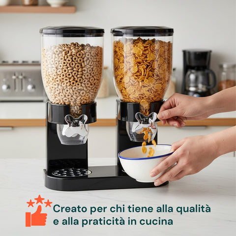 Dosatore per Corn Flakes Doppio 2x1,75L con Manopola – Ideale per la Colazione