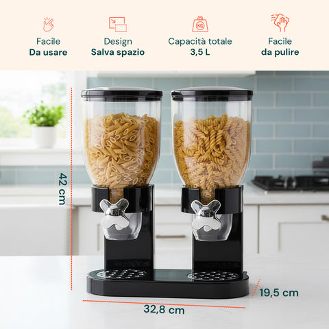 Dosatore per Corn Flakes Doppio 2x1,75L con Manopola – Ideale per la Colazione