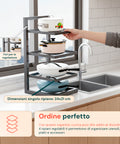 Organizer Cucina Salvaspazio con 4 Livelli Regolabili in Metallo Nero