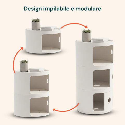 Mobiletto Rotondo con Cassetti Scorrevoli – Comodino Moderno in ABS