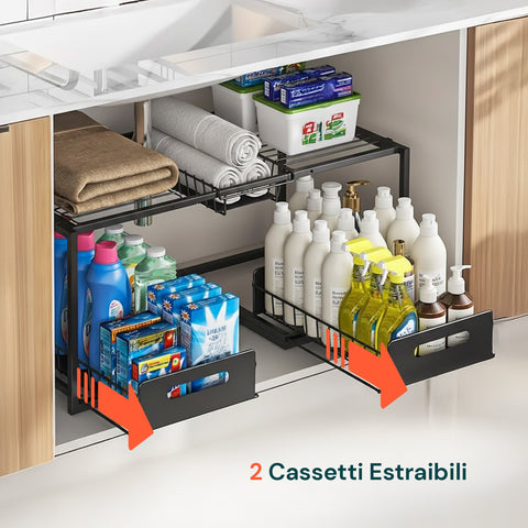 Organizer Sottolavello Cucina Espandibile con 2 Cassetti Estraibili