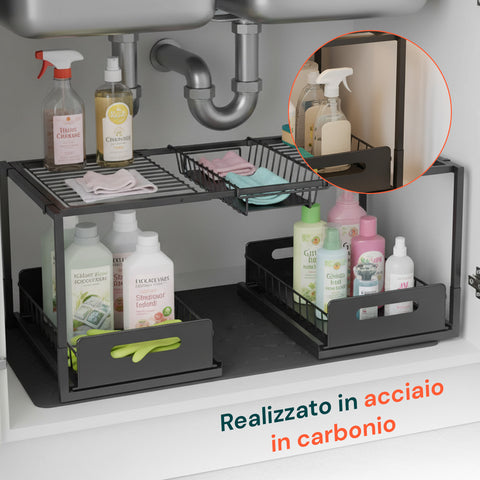 Organizer Sottolavello Cucina Espandibile con 2 Cassetti Estraibili
