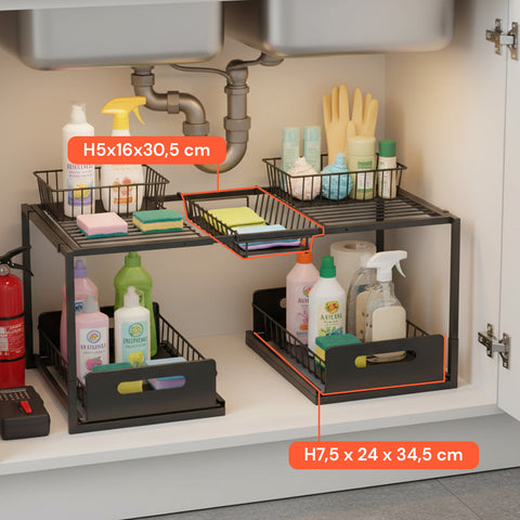 Organizer Sottolavello Cucina Espandibile con 2 Cassetti Estraibili