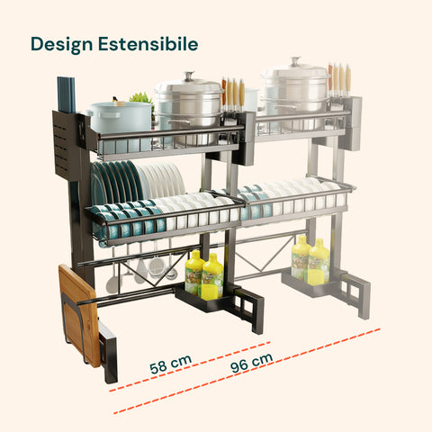 Organizer Cucina 2 Livelli Espandibile con Scolapiatti e Accessori Inclusi