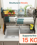 Organizer Cucina 2 Livelli Espandibile con Scolapiatti e Accessori Inclusi