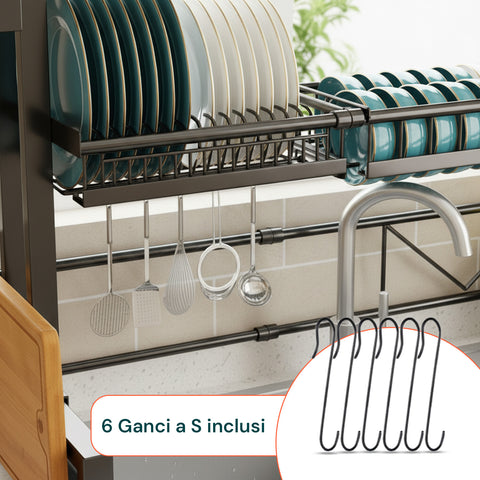 Organizer Cucina 2 Livelli Espandibile con Scolapiatti e Accessori Inclusi