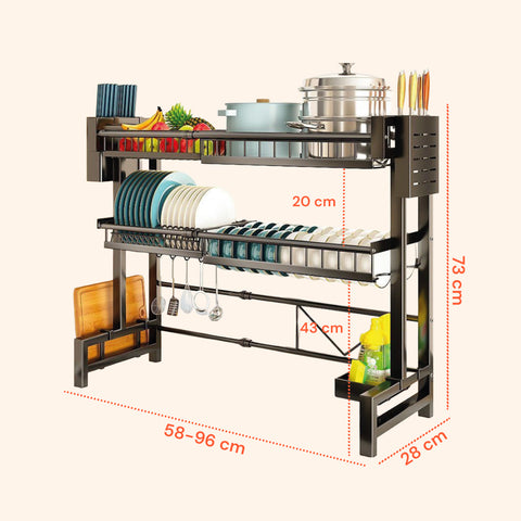 Organizer Cucina 2 Livelli Espandibile con Scolapiatti e Accessori Inclusi