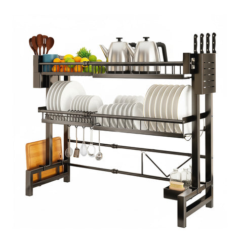Organisateur de cuisine extensible à 2 niveaux avec égouttoir et accessoires inclus