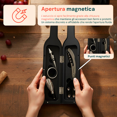 Set Sommelier a Forma di Bottiglia con Cavatappi e Accessori